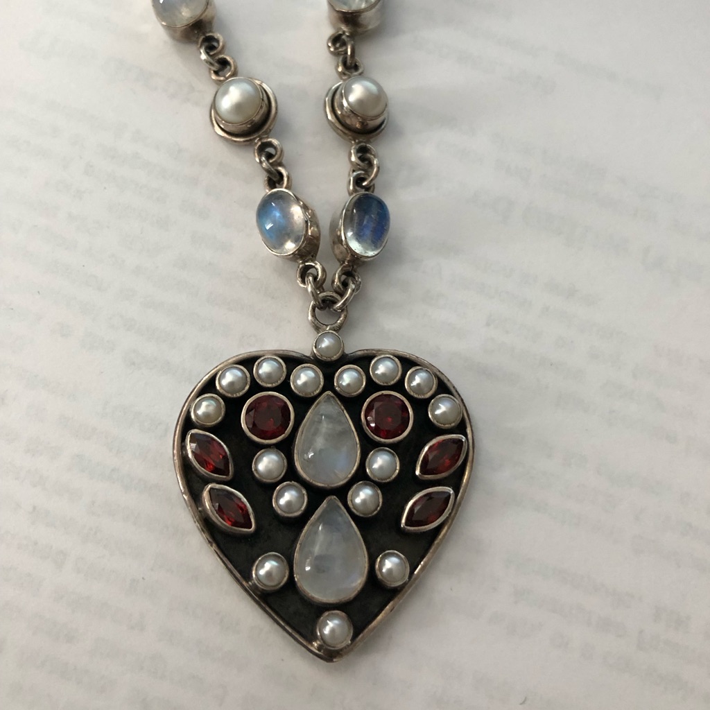 Pre-Owned Nicky Butler Sterling Silver Moonstone Garnet Pearl Heart Necklace 199$